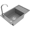 Mexen Elias 1-compartment granite sink with a drip tray and kitchen mixer tap Telma, Grey - 6511-71-670200-00