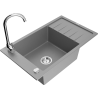 Mexen Elias granite sink with 1 bowl, drainer and Telma kitchen tap, grey - 6511-71-670200-00