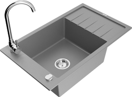 Mexen Elias granite sink 1-bowl with drainer and Telma kitchen faucet, gray - 6511-71-670200-00