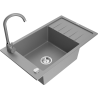 Mexen Elias granite sink 1-bowl with drainer and Telma kitchen faucet, gray - 6511-71-670200-71