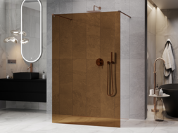 Mexen Kioto freestanding shower wall 100 x 200 cm, bronze 8 mm, brushed copper - 800-100-002-65-32