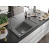 Mexen Elias 1-bowl granite sink with drainer and Telma kitchen tap, grey - 6511-71-670200-71