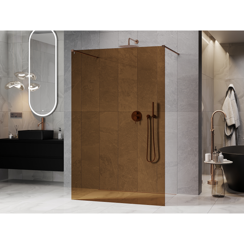 Mexen Kioto freestanding shower screen 110 x 200 cm, 8 mm bronze, brushed copper - 800-110-002-65-32