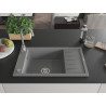 Mexen Elias granite sink 1-bowl with drainer and Telma kitchen faucet, gray - 6511-71-670200-71