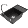 Mexen Elias 1-bowl granite sink with drainer and Telma kitchen faucet, black/silver - 6511-73-670200-00