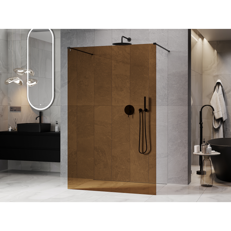Mexen Kioto Freestanding shower wall 110 x 200 cm, bronze 8 mm, black - 800-110-002-70-32