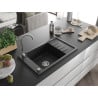 Mexen Elias 1-bowl granite sink with drainer and Telma kitchen tap, black/silver - 6511-73-670200-00