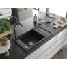 Mexen Elias granite sink 1-bowl with drainer and Telma kitchen tap, black/silver - 6511-73-670200-70