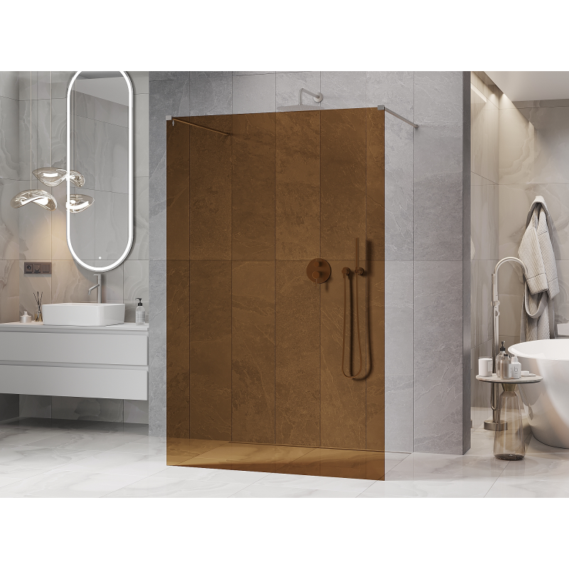 Mexen Kioto Freestanding Shower Panel 120 x 200 cm, Bronze 8 mm, Brushed Nickel - 800-120-002-97-32