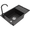 Mexen Elias 1-chamber granite sink with drainer and Telma kitchen faucet, black/silver - 6511-73-670200-70
