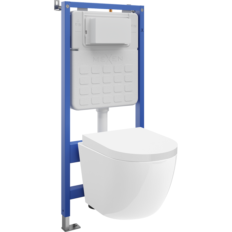 Mexen Lena WC Concealed Frame System Tex Air Slim with Pneumatic Mechanism, Toilet Bowl, and Soft-Close Seat, White