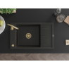 Mexen Elias granite kitchen sink, 1-bowl with drainer and Telma kitchen faucet, black/gold - 6511-75-670200-50