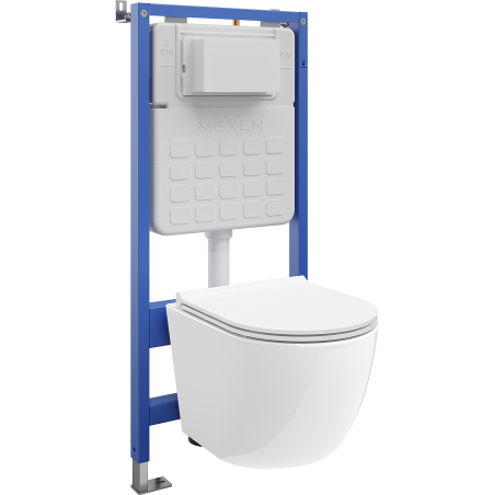 Mexen Lena concealed toilet set with Tex Air Slim pneumatic frame, WC Tornado bowl and soft-close seat, white - 610030220500TA