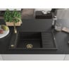 Mexen Elias 1-bowl granite sink with drainer and Telma kitchen tap, black/gold - 6511-75-670200-50