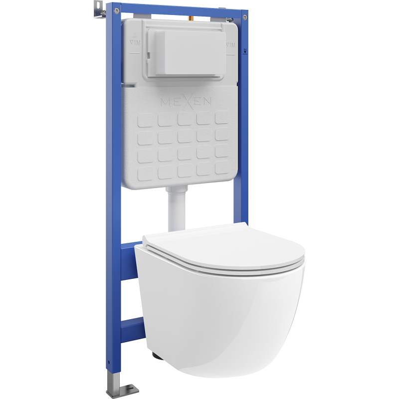 Mexen Lena WC Underwall Set Tex Air Slim Pneumatic Frame with WC Bowl and Soft-Close Seat, White - 610030220500A