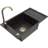 Mexen Elias 1-compartment granite sink with a drip tray and kitchen mixer tap Telma, Black/Gold - 6511-75-670200-50