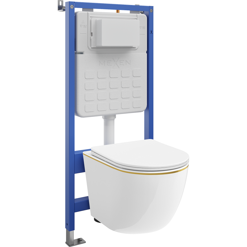 Mexen Lena concealed WC set Tex Air Slim pneumatic frame with WC bowl and soft-closing seat, white/gold - 610030224005A