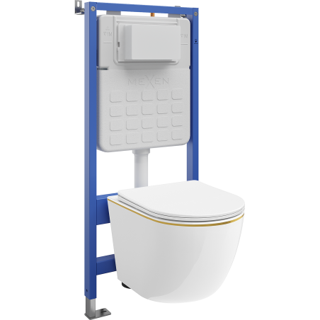 Mexen Lena concealed WC set Tex Air Slim pneumatic frame with WC bowl and soft-closing seat, white/gold - 610030224005A