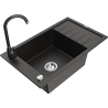 Mexen Elias 1-bowl granite sink with drainer and Telma kitchen faucet, black/gold - 6511-75-670200-70