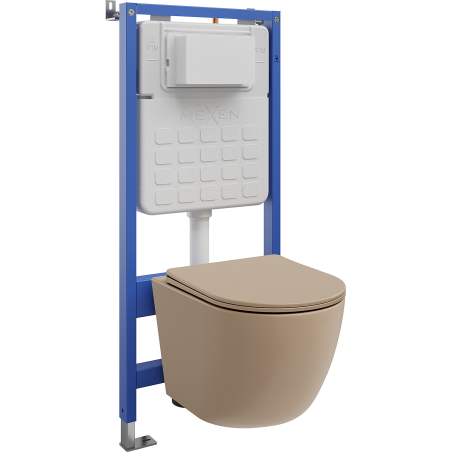 Mexen Lena wall-mounted WC set Tex Slim frame with WC bowl and soft-close seat, matte cappuccino - 610030224064