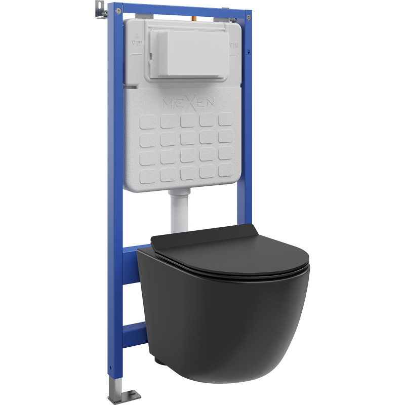 Mexen Lena WC Concealed Set with Pneumatic Frame Tex Air Slim with Tornado WC Bowl and Soft-Close Seat, Black Matte