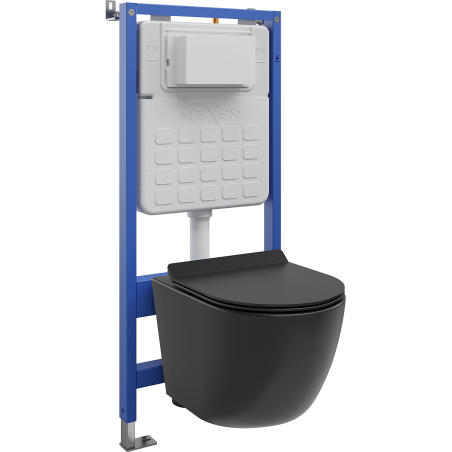 Mexen Lena WC Concealed Set with Pneumatic Frame Tex Air Slim with Tornado WC Bowl and Soft-Close Seat, Black Matte
