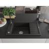 Mexen Elias granite single-bowl sink with drainer and Telma kitchen faucet, black/golden - 6511-75-670200-70