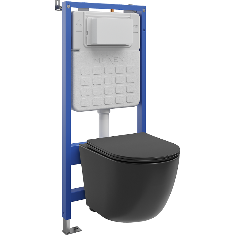 Mexen Lena concealed WC frame set pneumatic Tex Air Slim with Tornado WC bowl and soft-close seat, black matte - 610030221085TA