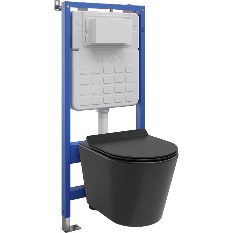 Mexen Rico WC Concealed Set Air Slim Pneumatic Frame with Tornado WC Bowl and Soft-Close Seat, Black Matte - 610030720185TA