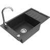 Mexen Elias 1-compartment granite sink with a drip tray and kitchen mixer tap Telma, Spotted black - 6511-76-670200-00