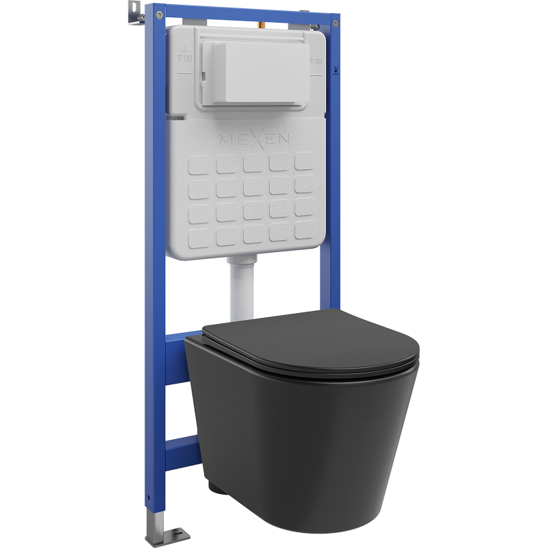 Mexen Rico WC Concealed Frame Set Tex Slim with WC Bowl and Soft-Close Seat, Matte Black - 610030721085