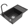 Mexen Elias granite kitchen sink 1-bowl with drainer and kitchen faucet Telma, black speckled - 6511-76-670200-76