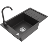 Mexen Elias granite sink 1-bowl with drainer and Telma kitchen tap, speckled black - 6511-76-670200-76