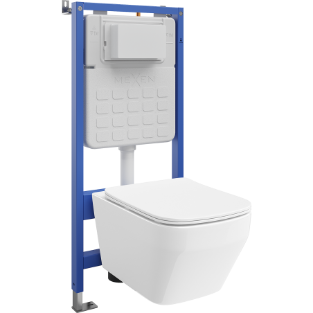 Mexen Riva WC Concealed Frame Set Tex Air Slim Pneumatic with Tornado WC Bowl and Soft-Close Seat, White - 610030630200TA