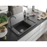 Mexen Elias granite sink 1-bowl with drainer and Telma kitchen tap, speckled black - 6511-76-670200-76