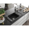 Mexen Elias granite kitchen sink 1-bowl with drainer and Telma kitchen faucet, black - 6511-77-670200-00