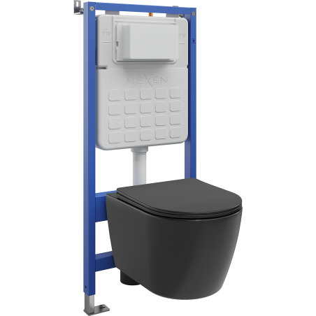 Mexen Carmen concealed WC set with Tex Air Slim pneumatic frame, Tornado WC bowl and soft-close seat, black matte