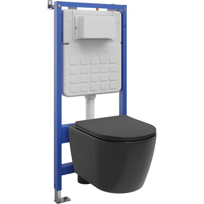 Mexen Carmen WC Concealed Set with Pneumatic Frame Tex Air Slim, Toilet Bowl and Soft-Close Seat, Matte Black - 610030881085A