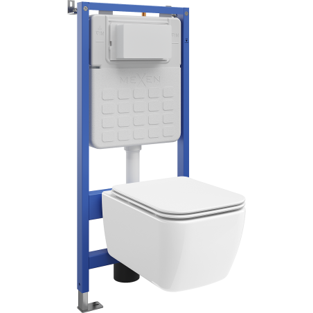 Mexen Stella concealed WC set with Tex Air Slim pneumatic frame, WC bowl and soft-closing seat, white - 610030680900A