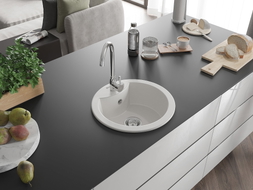 Mexen Diego 1-bowl granite sink with Telma kitchen faucet, white - 6512-20-670200-00