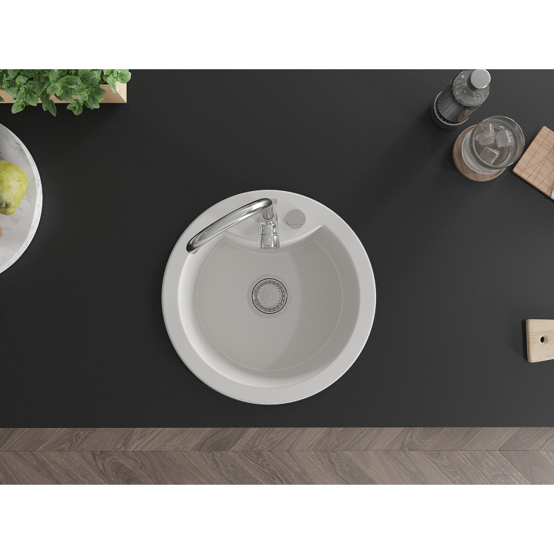 Mexen Diego 1-bowl granite sink with Telma kitchen faucet, white - 6512-20-670200-00