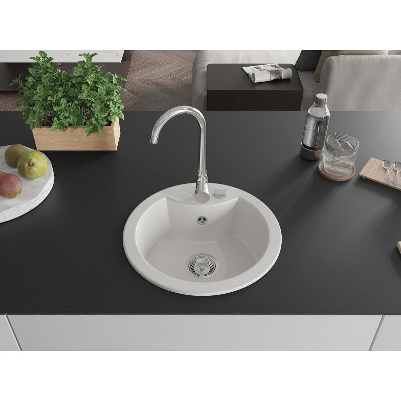 Mexen Diego 1-bowl granite kitchen sink with Telma tap, white - 6512-20-670200-00