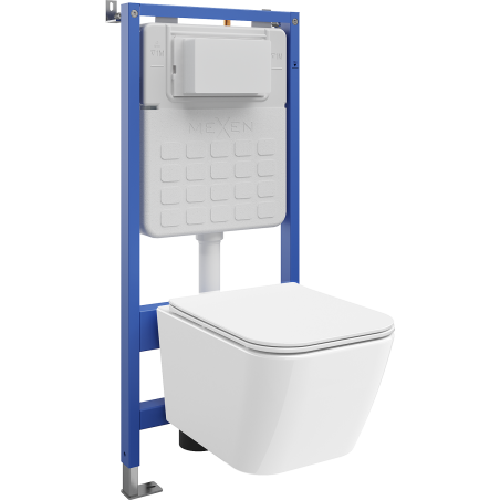 Mexen Madox WC Concealed Cistern Set Tex Air Slim Pneumatic Frame with Toilet Bowl and Soft Close Seat, White - 610030154000A