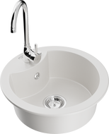 Mexen Diego 1-compartment granite sink with kitchen mixer tap Telma, White - 6512-20-670200-00