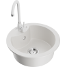 Mexen Diego 1-bowl granite sink with Telma kitchen faucet, white - 6512-20-670200-20