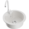 Mexen Diego granite sink 1-bowl with Telma kitchen tap, white - 6512-20-670200-20