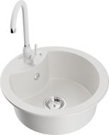 Mexen Diego 1-compartment granite sink with kitchen mixer tap Telma, White - 6512-20-670200-20