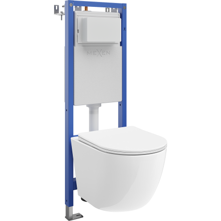 Mexen Lena WC Concealed Set, Narrow Frame, Corner Tex W with WC Bowl Tornado and Soft-Close Seat, White - 610530220300T