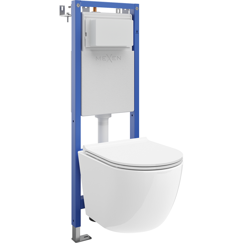 Mexen Lena wall-mounted WC set with narrow, corner frame Tex W with toilet bowl and soft-close seat, white - 610530220500