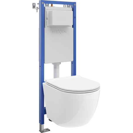Mexen Lena wall-mounted WC set with narrow, corner frame Tex W with toilet bowl and soft-close seat, white - 610530220500